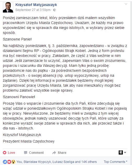 Piękna akcja  Prezydenta Miasta Częstochowa. źródło: Facebook Prezydent Miasta Częstochowa 